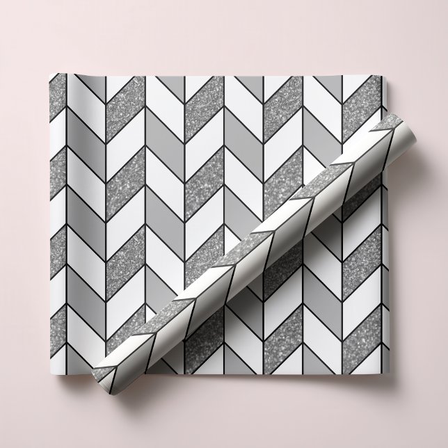 Modern Faux Silver Glitter Herringbone Chevron Wrapping Paper (Creator Uploaded)