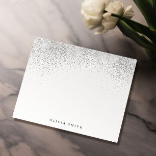 Modern faux silver glitter personalised Stationery Card