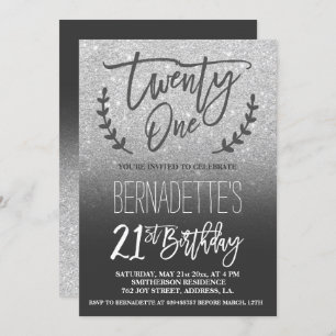 Modern faux silver glitter script 21st Birthday Invitation