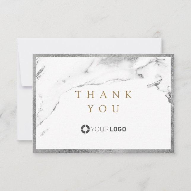 Modern faux silver marble luxe business thank you (Front)