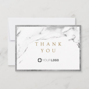Modern faux silver marble luxe business thank you card