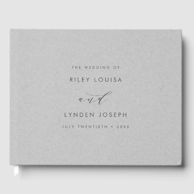 Modern Faux-Textured Grey Paper Elegant Wedding Guest Book (Front)