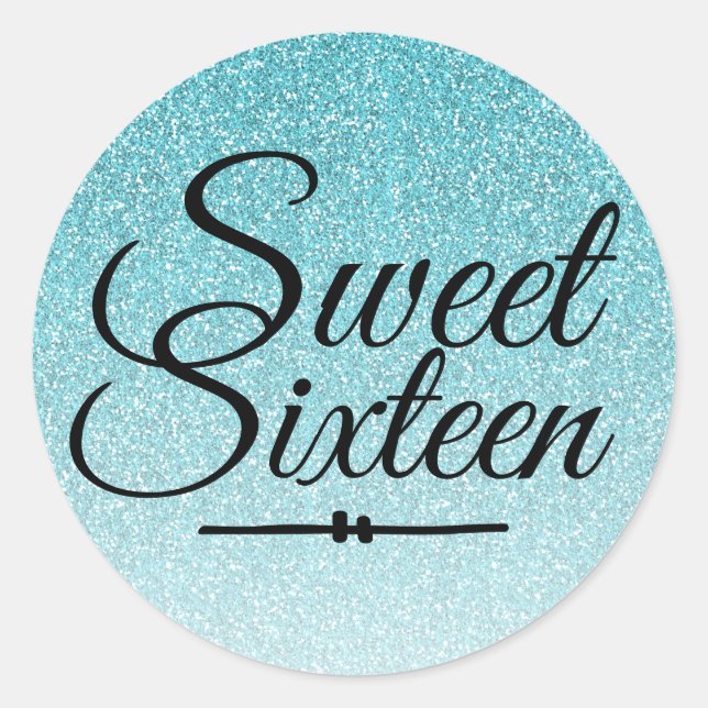 Modern faux turquoise blue glitter ombre Sweet 16 Classic Round Sticker (Front)