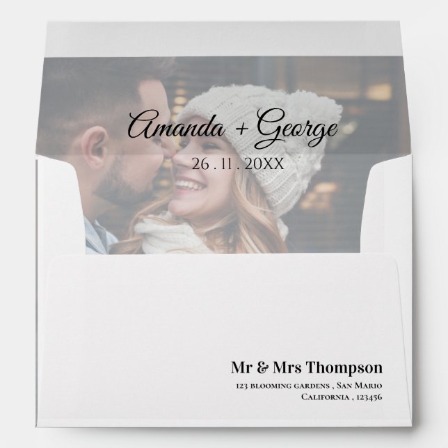 Modern Faux Vellum Effect Photo Elegant Wedding Envelope (Back (Bottom))