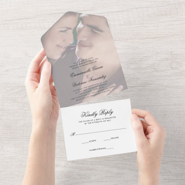 Modern Faux Vellum Elegant Photo Wedding All In One Invitation (Tearaway)
