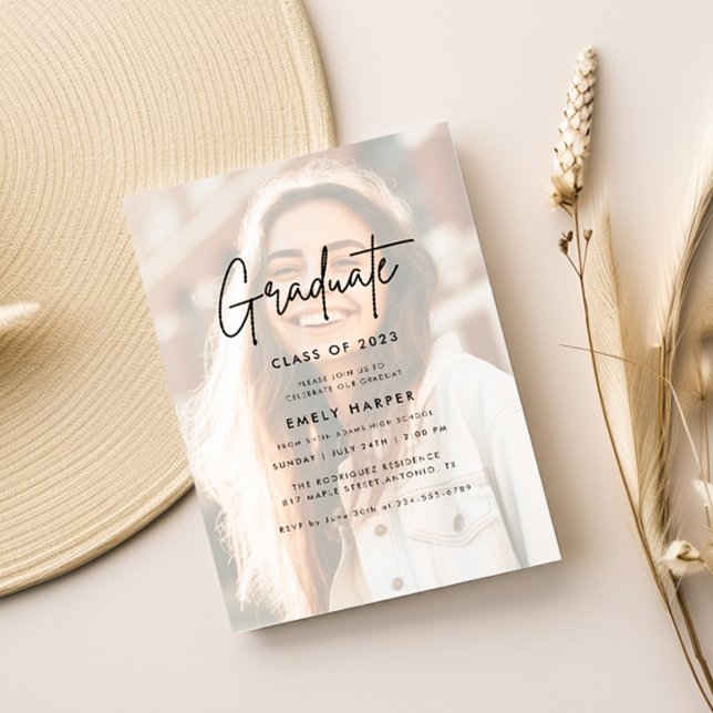 Modern Faux Vellum Overlay Photo Graduation Party Invitation (Creator Uploaded)