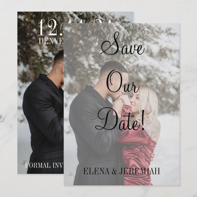 Modern Faux Vellum Photo Save The Date (Front/Back)