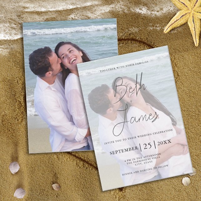Modern Faux Vellum Photo Tropical Beach Wedding Invitation (Creator Uploaded)