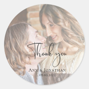 Modern Faux Vellum  Photo Wedding Classic Round Sticker