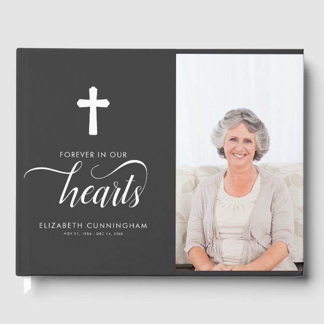 Modern Faux White Cross Memorial Funeral Guest Book (Front)