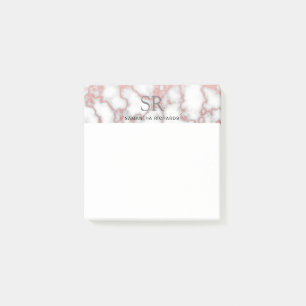 Modern faux white marble rose gold pattern name post-it notes