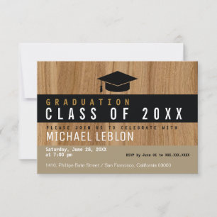 modern faux wood elegant graduate . grad party invitation