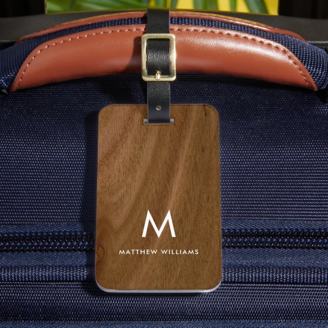 Modern Faux Wood Monogram Luggage Tag (Front Insitu 2)