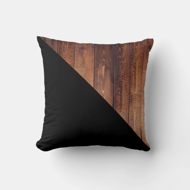Modern Faux Wood Planks & Black Diagonal Cushion (Front)