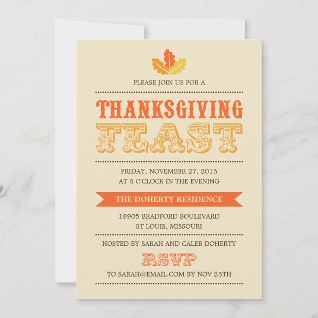 Modern Feast Thanksgiving Dinner Invitation (Front)