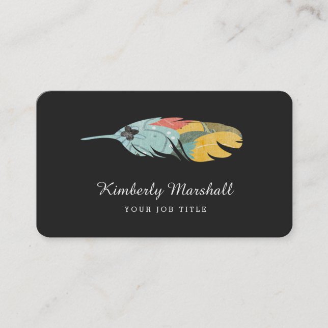 Modern Feather Business Cards / Grey Aqua (Front)