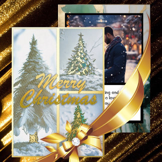 Modern Feather Christmas Tree Collage Foil Holiday Card