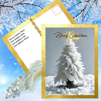 Modern Feather Christmas Tree Holiday Postcard