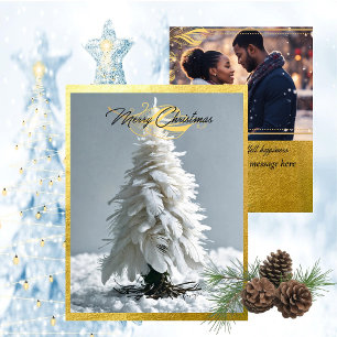 Modern Feather Christmas Tree   Photo Holiday Card