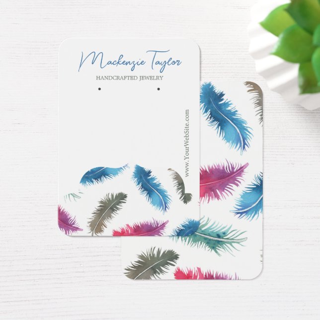 Modern Feather Personalised Earring Display Card (Desk)