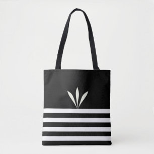 Modern Feathers on Black & White Striped Tote Bag