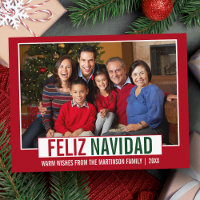 Modern Feliz Navidad Family Photo Red