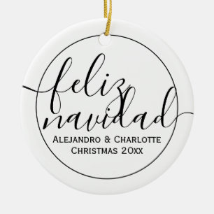 Modern Feliz Navidad Minimalist Christmas Photo Ceramic Tree Decoration