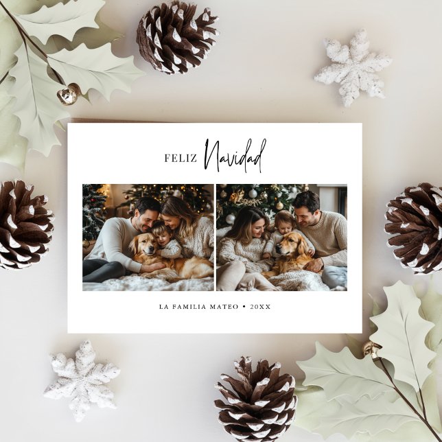 Modern Feliz Navidad Spanish Christmas 2 Photo  Holiday Card (Creator Uploaded)
