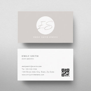 Modern Feminine Beige Monogram QR code Business Card