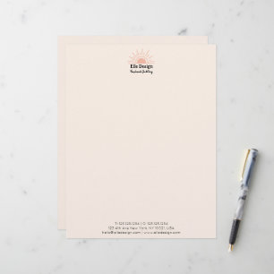 Modern Feminine Blush Pink Boho Sun Professional Custom Letterhead