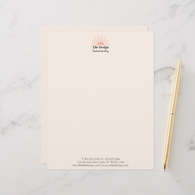 Modern Feminine Blush Pink Boho Sun Professional Custom Letterhead (Front/Back In Situ)