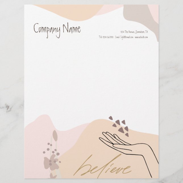 Modern Feminine Business Shapes Hand Motivational Custom Letterhead (Front)