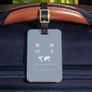 Modern Feminine Dusty Blue World Travel Luggage Tag