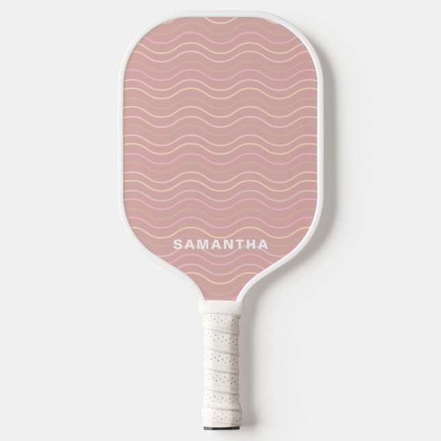 Modern Feminine Girly Pink Custom Name Geometric Pickleball Paddle (Front)