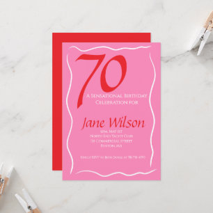 Modern feminine Pink Red 70th Birthday Invitation