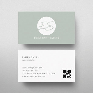 Modern Feminine Sage Monogram QR code Business Card