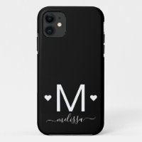 Modern feminine script monogram black white  