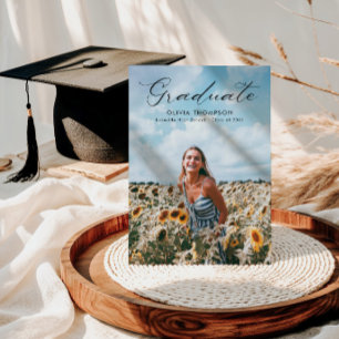 Modern Feminine Script Photo Graduation Invitation