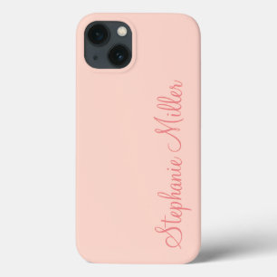 Modern Feminine Solid Soft Pink Script Custom Name iPhone 13 Case