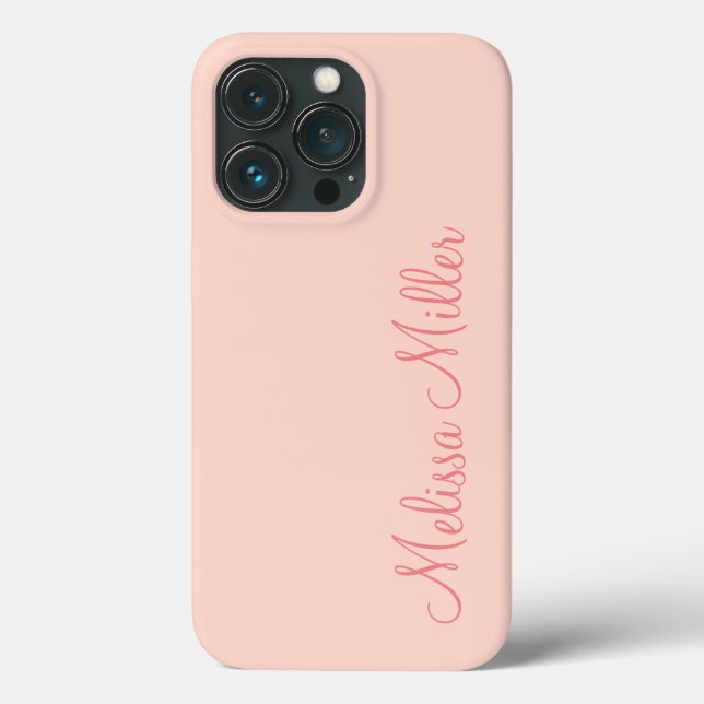 Modern Feminine Solid Soft Pink Script Custom Name Case-Mate iPhone Case (Back)