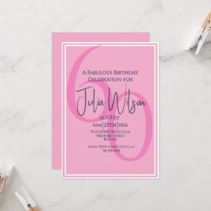 Modern Feminine Typography Pink 60th Birthday  Invitation