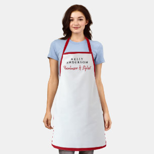 Modern Feminine White Red Border Hairdresser  Apron