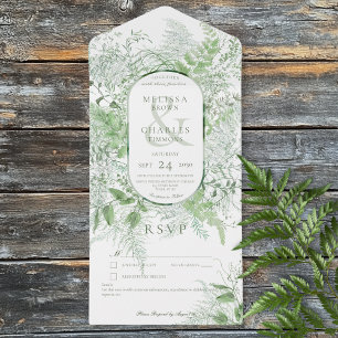 Modern Fern Green Foliage White No Dinner All In One Invitation