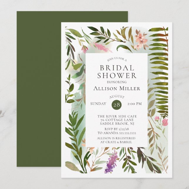 Modern Fern Greenery Bridal Shower Invitation (Front/Back)
