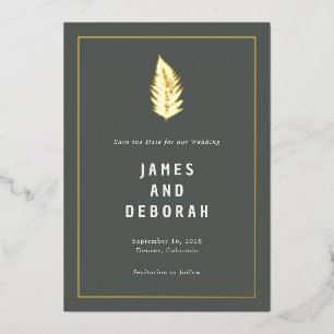 Modern Ferns Woodland Wedding Gold Save the Date