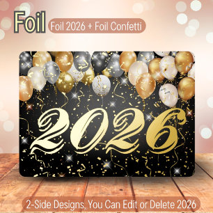 Modern Festive Balloon Confetti New Year Christmas Foil Holiday Card