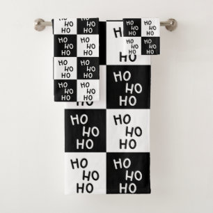 Modern Festive Black White Ho Ho Slogan Christmas  Bath Towel Set