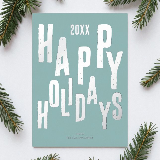 Modern Festive Blue Happy Holidays Christmas Foil Holiday Card (Modern Festive Blue Happy Holidays Christmas Foil Holiday Card)