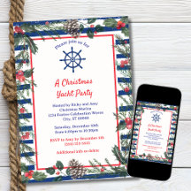 Modern Festive Blue Striped Christmas Yacht Party