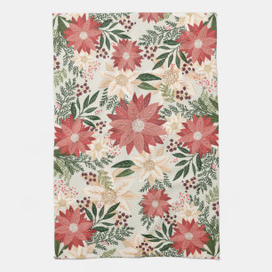 Modern & Festive Botanical Poinsettia Christmas Tea Towel